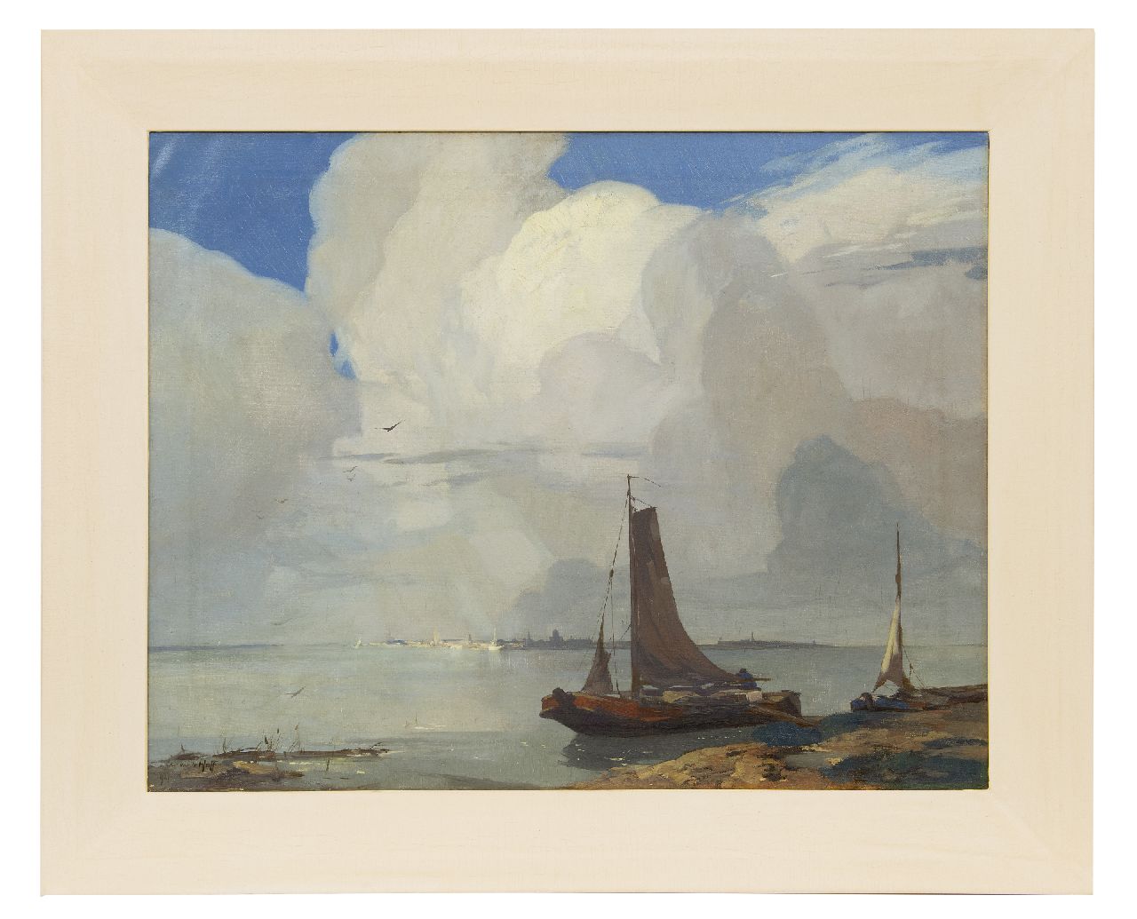 Hoff A.J. van 't | Adrianus Johannes 'Adriaan' van 't Hoff | Paintings offered for sale | Fishing boats on the waterfront, a city in the distance, oil on canvas 60.2 x 75.5 cm, signed l.l. and dated 1927