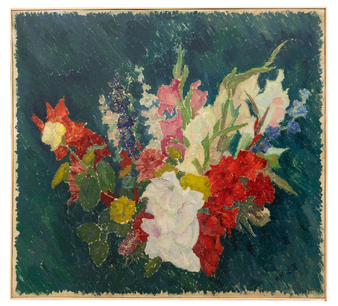 Herwijnen J.A.G. van | Johannes Adrianus George 'Jan' van Herwijnen | Paintings offered for sale | Summer flowers, oil on canvas 75.3 x 80.0 cm, signed l.r. with initials and dated '58