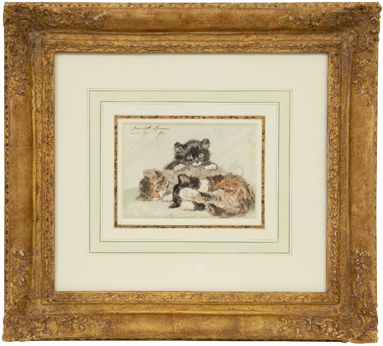 Ronner-Knip H.  | Henriette Ronner-Knip, Three kittens, watercolour on paper 10.5 x 14.5 cm, signed u.l. and dated '96