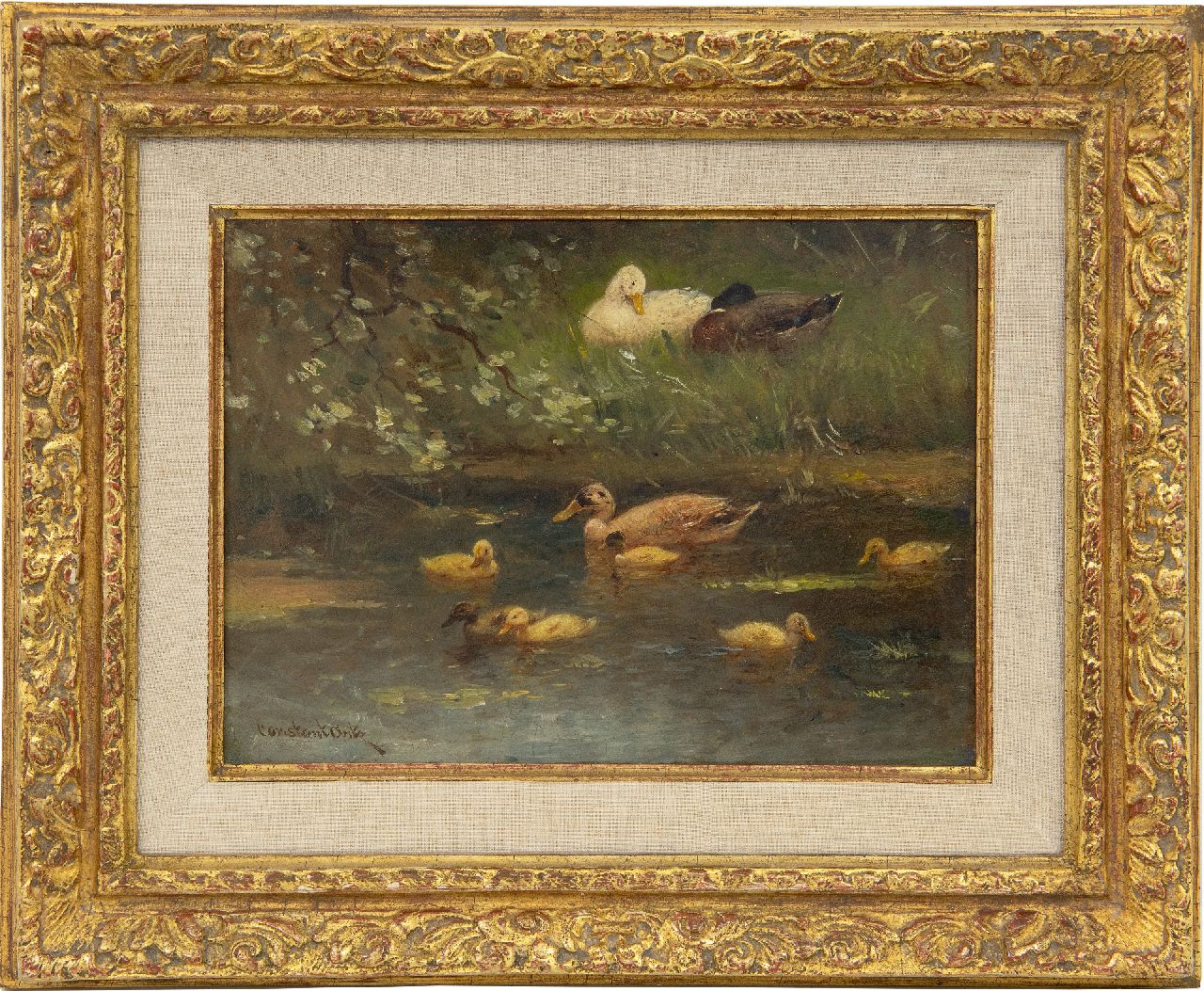 Artz C.D.L.  | 'Constant' David Ludovic Artz | Paintings offered for sale | Duck with six ducklings, oil on panel 18.0 x 24.0 cm, signed l.l.