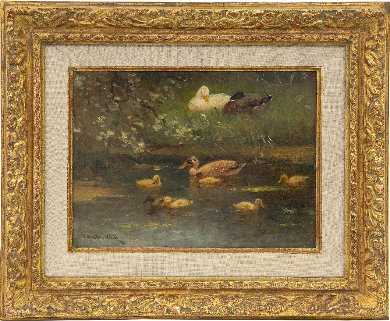 Artz C.D.L.  | 'Constant' David Ludovic Artz, Duck with six ducklings, oil on panel 18.0 x 24.0 cm, signed l.l.