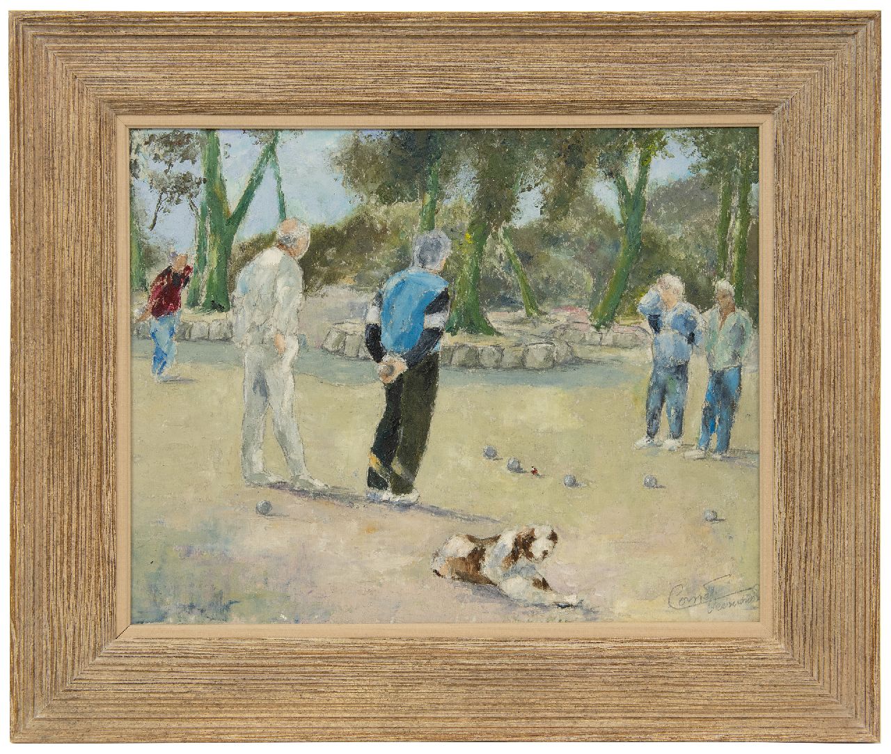 Cornet F.  | Fernand Cornet | Paintings offered for sale | Boules, under the pine trees, Carqueiranne, oil on board on canvas 39.3 x 50.5 cm, signed l.r.