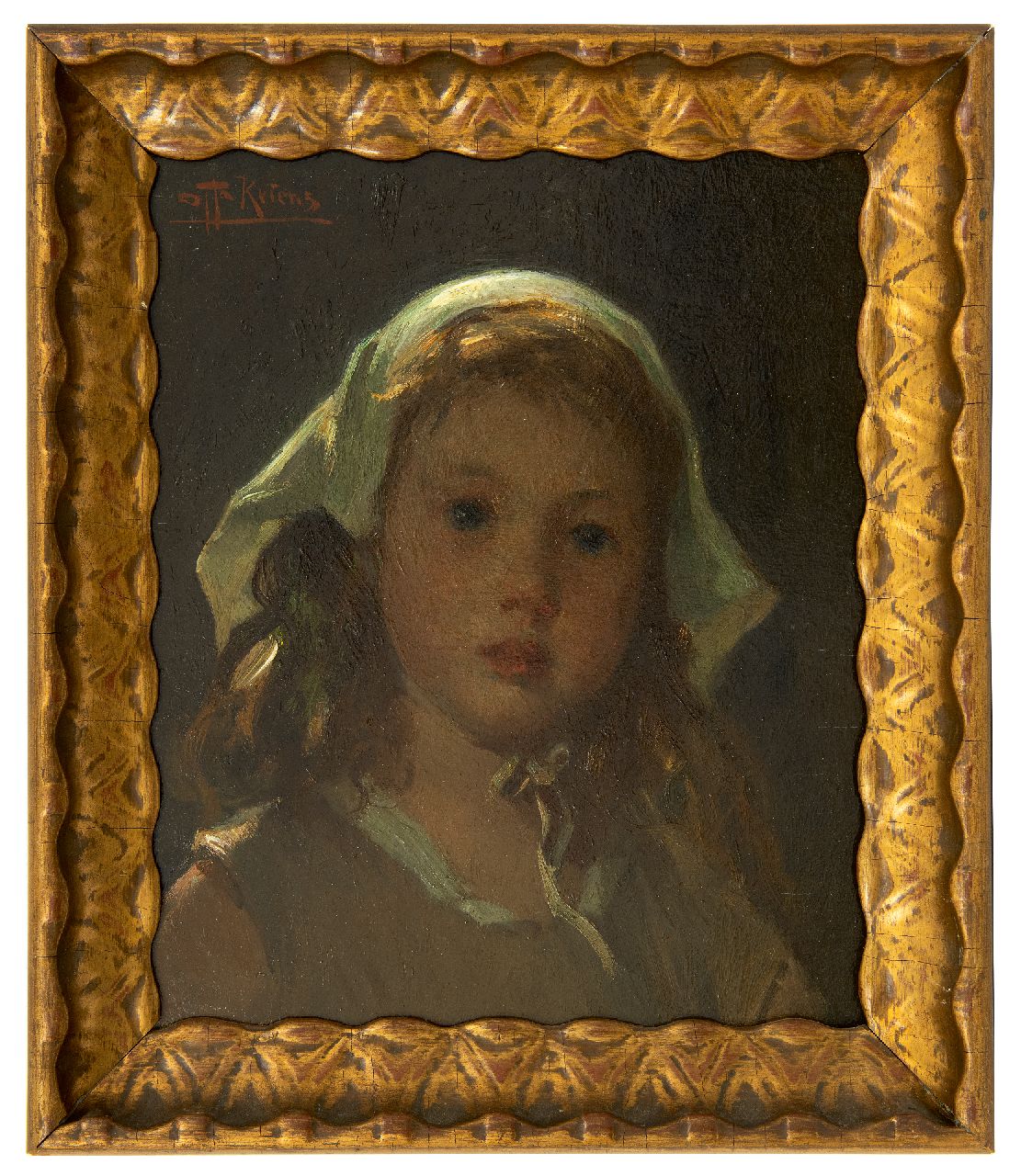 Kriens O.G.A.  | 'Otto' Gustav Adolf Kriens | Paintings offered for sale | Girl's head, oil on panel 33.0 x 27.2 cm, signed u.l.