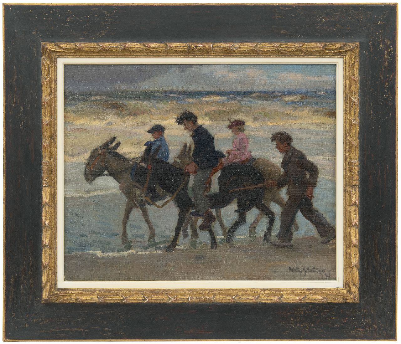 Sluiter J.W.  | Jan Willem 'Willy' Sluiter | Paintings offered for sale | Donkey ride on the beach, oil on canvas laid down on panel 40.1 x 50.3 cm, signed l.r. and dated '48