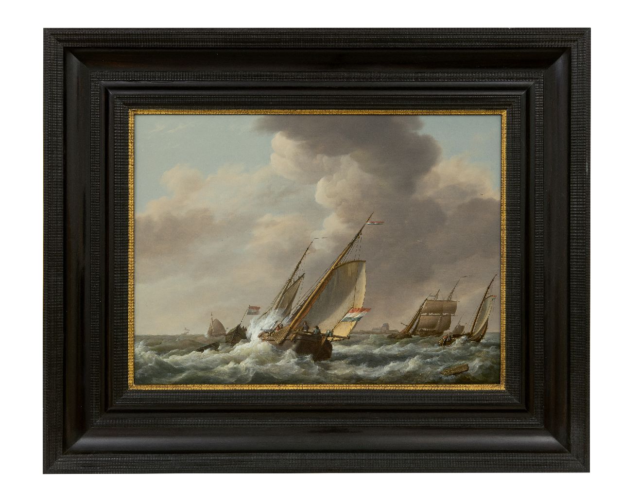 Koekkoek J.H.  | Johannes Hermanus Koekkoek, Sailing ships on rough seas, oil on panel 35.7 x 48.3 cm, signed l.r.