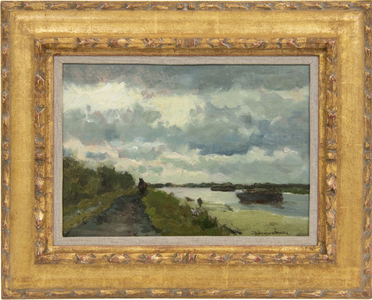 Weissenbruch H.J.  | Hendrik Johannes 'J.H.' Weissenbruch, Towpath along a canal near Noorden, oil on canvas laid down on panel 22.1 x 31.1 cm, signed l.r. and painted in the 1890's