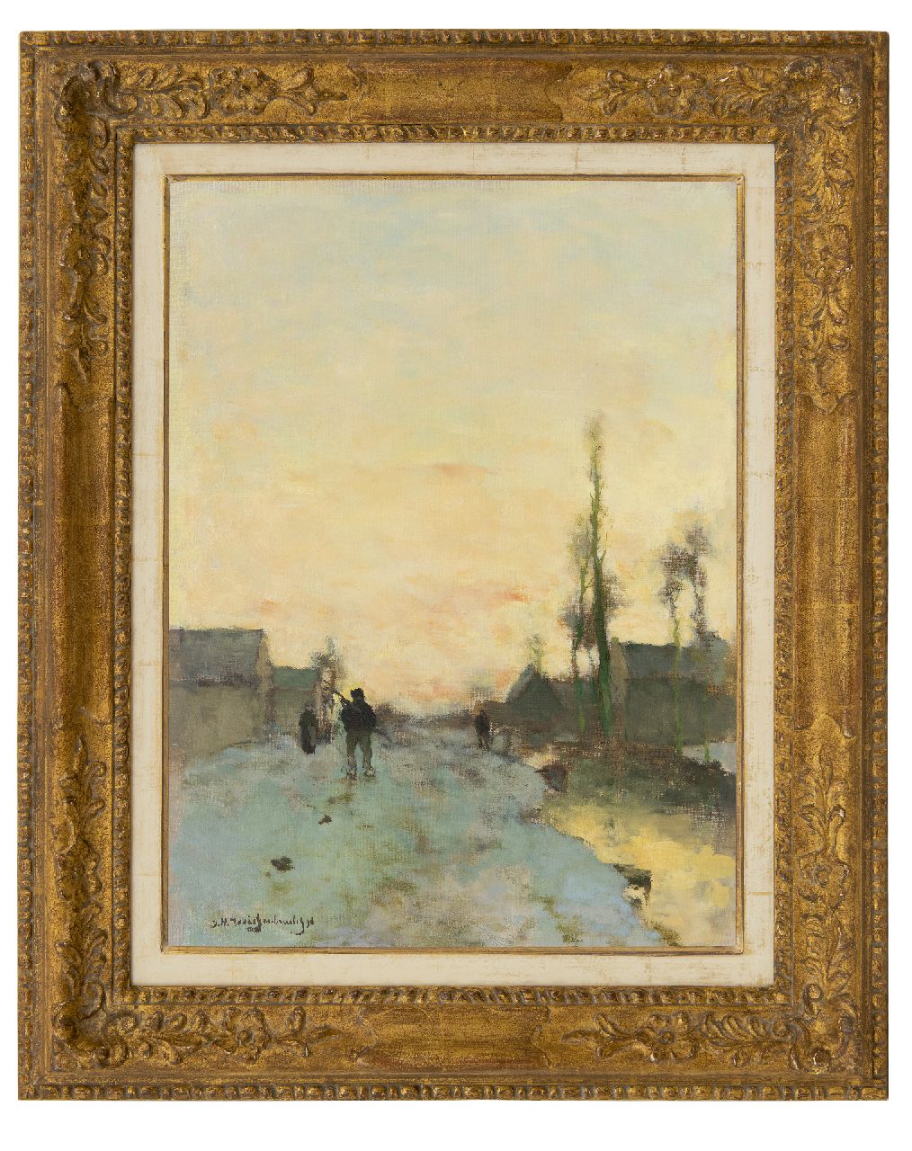 Weissenbruch H.J.  | Hendrik Johannes 'J.H.' Weissenbruch, Figures on a path near Noorden, oil on canvas 55.6 x 41.5 cm, signed l.l. and dated '94