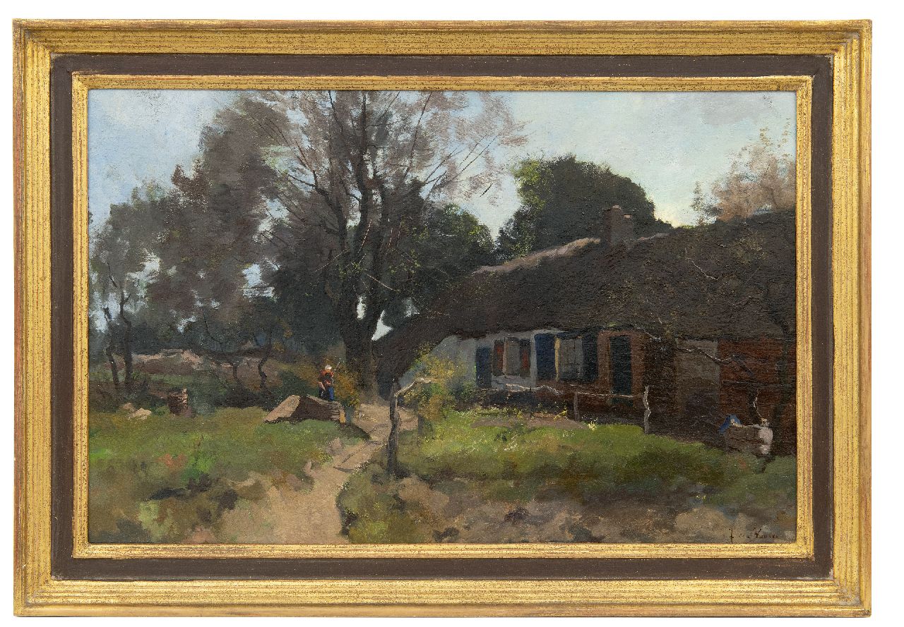 Vuuren J. van | Jan van Vuuren | Paintings offered for sale | A farmer's wife at work on a farmyard, oil on panel 36.9 x 56.6 cm, signed l.r.