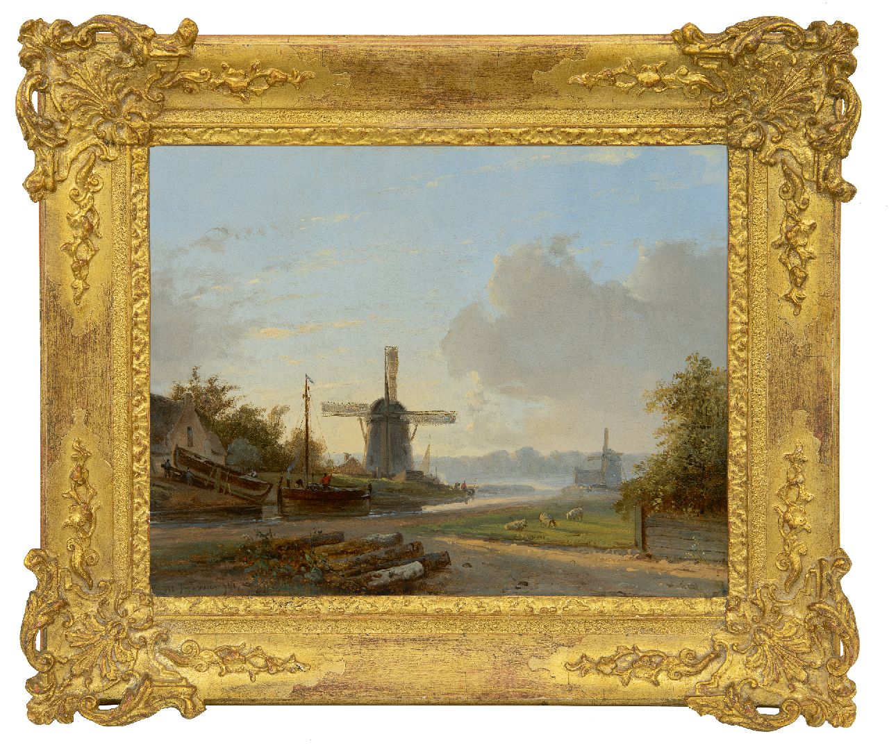 Brouwer P.M.  | Petrus Marius Brouwer | Paintings offered for sale | River landscape with mills and shipyarsd, oil on panel 25.7 x 32.5 cm, signed l.l. and dated '41
