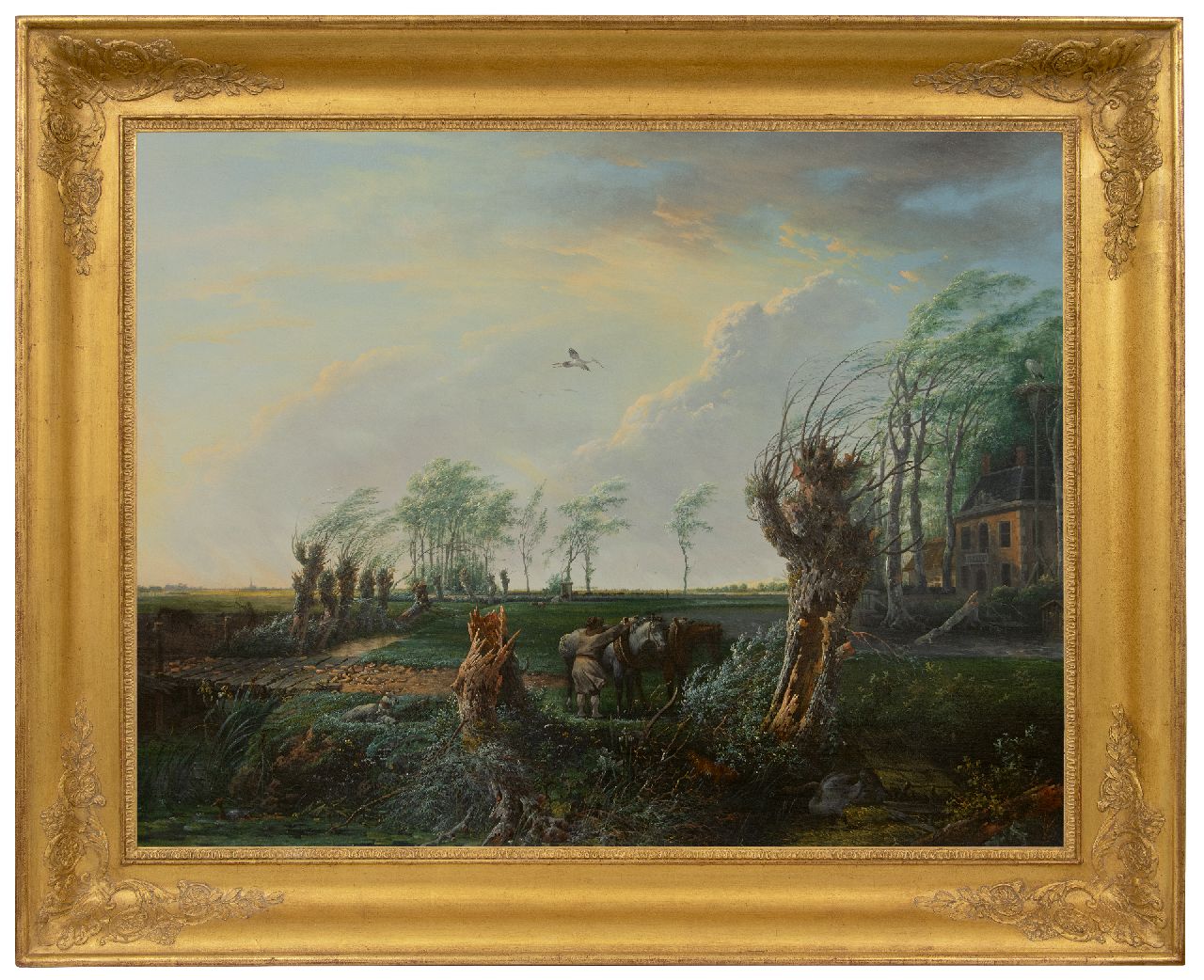 Nijmegen G. van | Gerard van Nijmegen | Paintings offered for sale | A farmer with his horses in a stormy landscape, oil on panel 68.8 x 89.7 cm