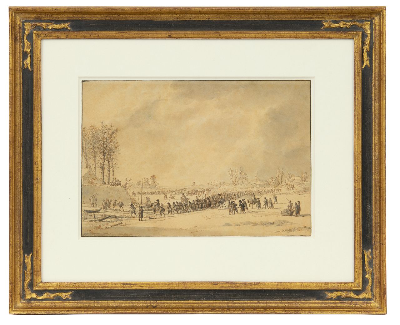 Langendijk D.  | Dirk Langendijk, The crossing of the Dutch river Waal by the French army on January 10th 1795, ink on paper 16.1 x 23.8 cm