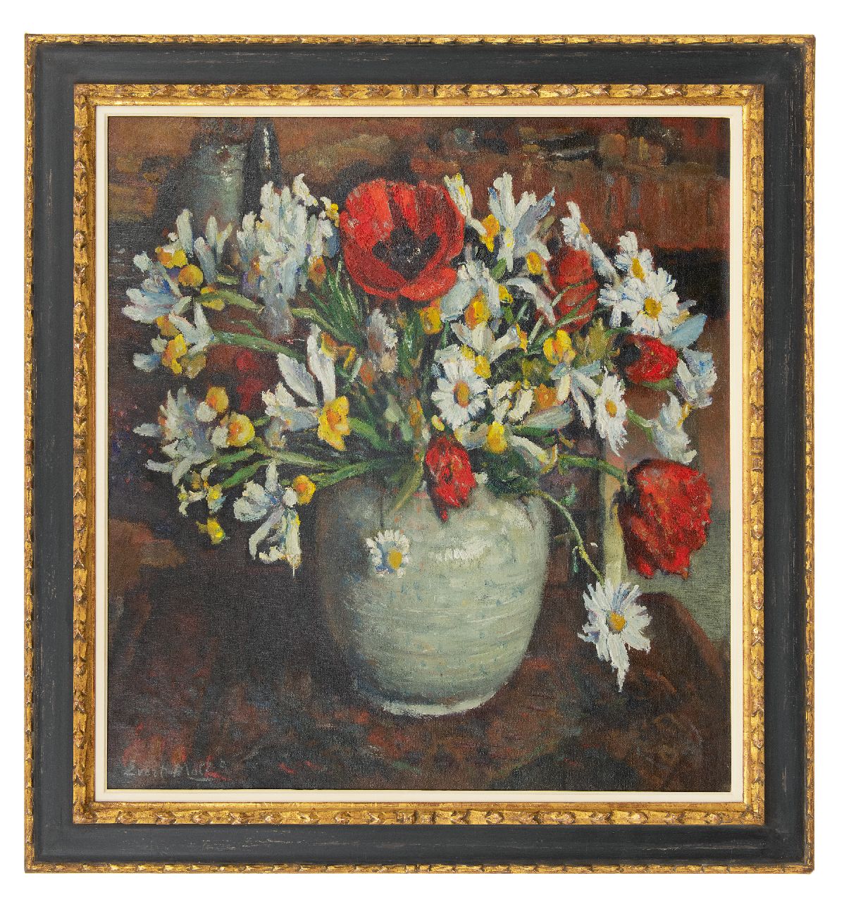 Moll E.  | Evert Moll | Paintings offered for sale | Poppies and daisies in a white vase, oil on canvas 76.0 x 70.2 cm, signed l.l.