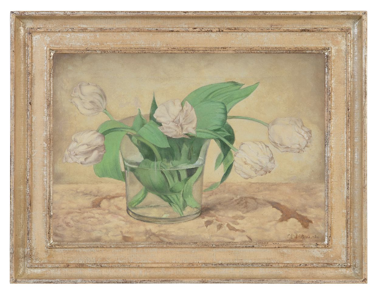 Everbag F.  | Franciscus 'Frans' Everbag | Paintings offered for sale | White tulips in a glass vase, oil on canvas 23.5 x 33.4 cm, signed l.r. and dated '26