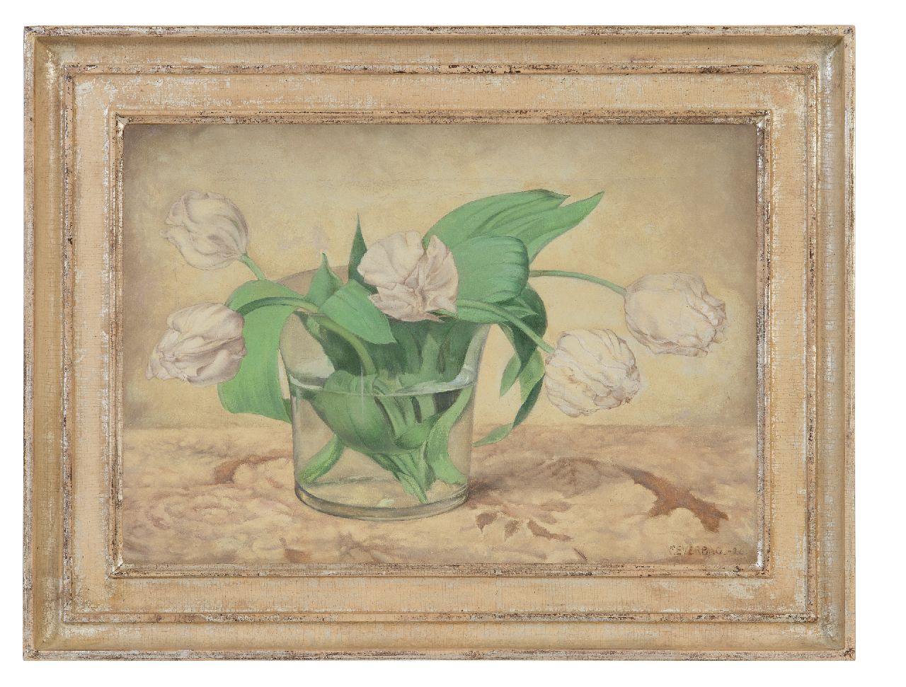 Everbag F.  | Franciscus 'Frans' Everbag, White tulips in a glass vase, oil on canvas 23.5 x 33.4 cm, signed l.r. and dated '26