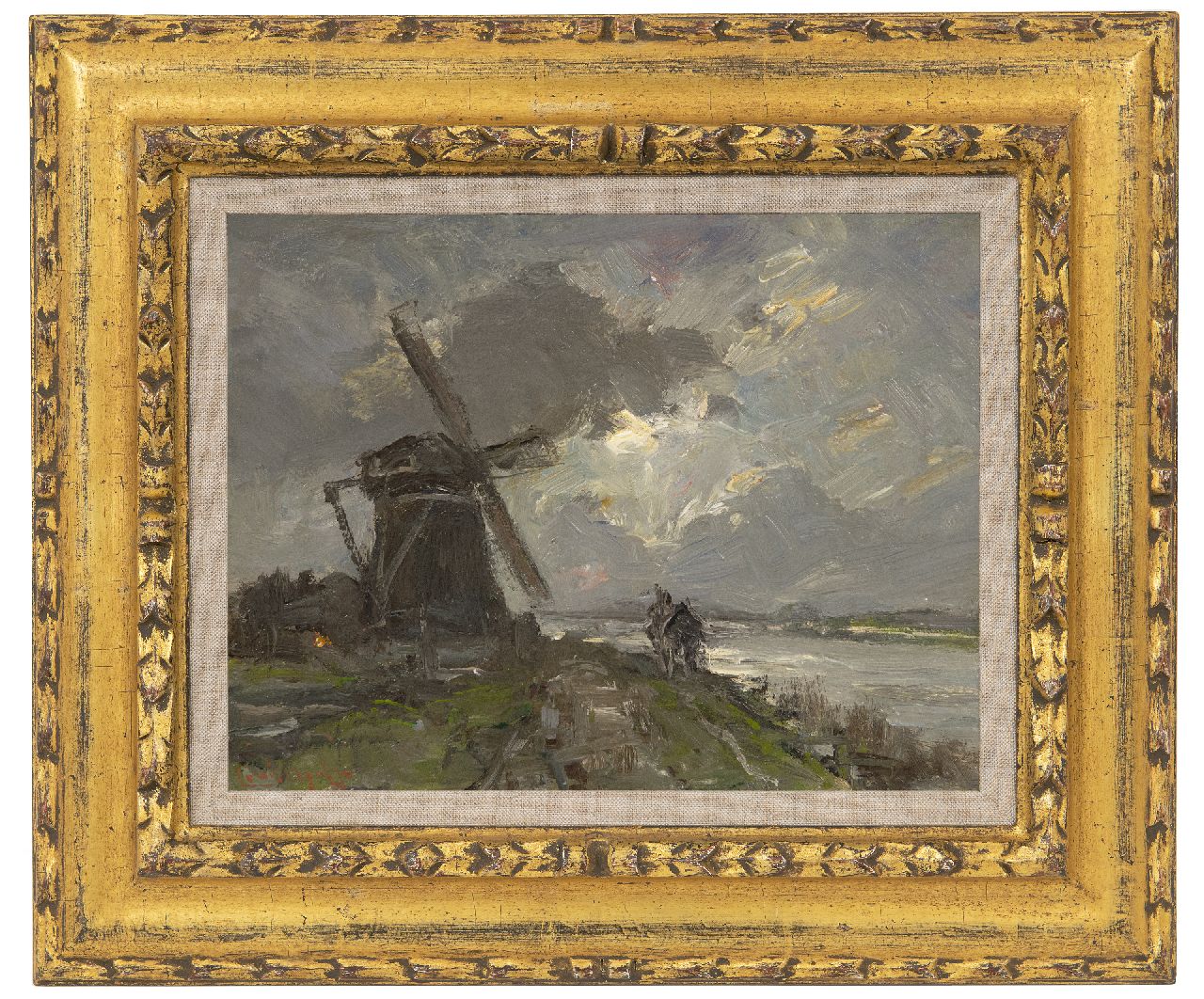 Apol L.F.H.  | Lodewijk Franciscus Hendrik 'Louis' Apol, Along the canal on a rainy day, oil on painter's board 20.0 x 26.0 cm, signed l.l.