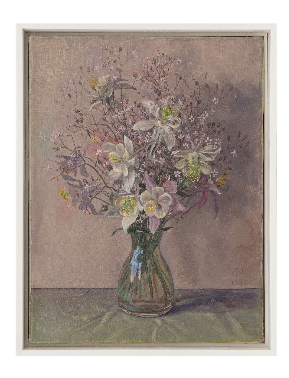 Nieweg J.  | Jakob Nieweg, Flowers in a glass vase, oil on canvas 40.3 x 30.4 cm, signed l.r. with monogram and dated 1943