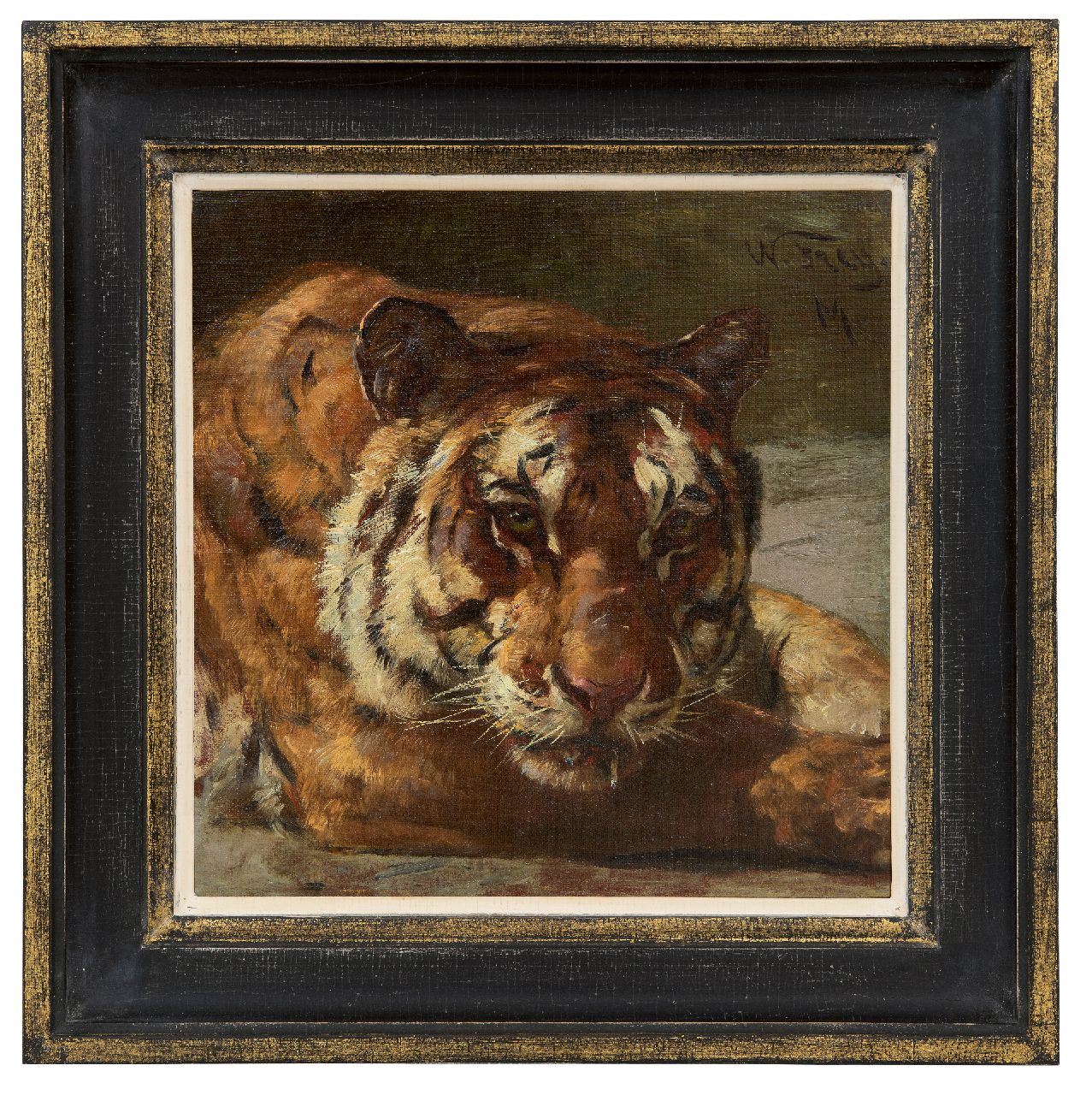 Frey W.  | Wilhelm Frey | Paintings offered for sale | Tiger in Artis, oil on canvas laid down on board 25.0 x 24.9 cm, signed u.r.