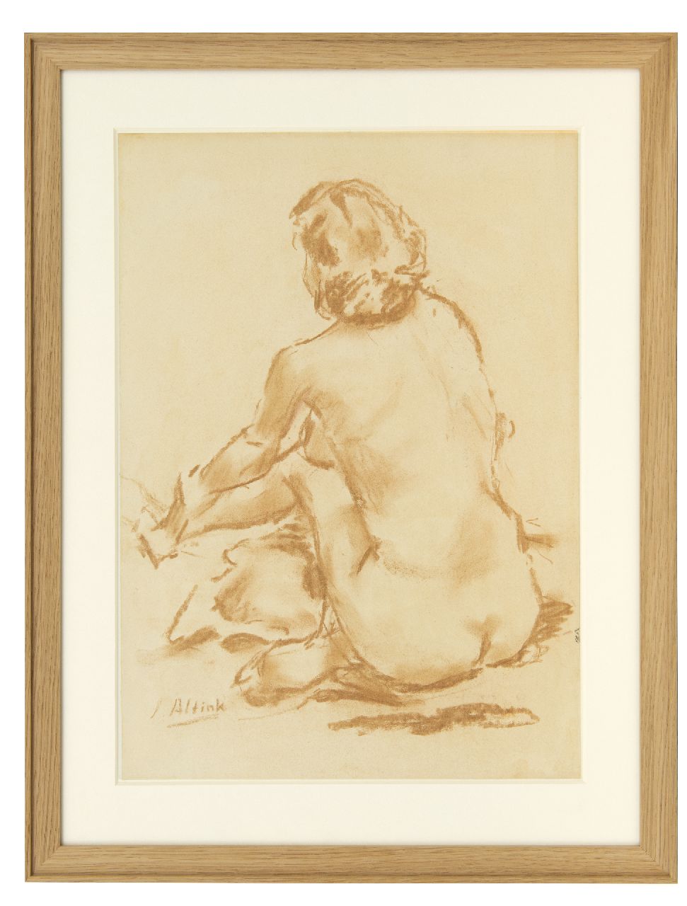 Altink J.  | Jan Altink, Naked seen from the back, chalk on paper 46.0 x 33.0 cm, signed l.l.
