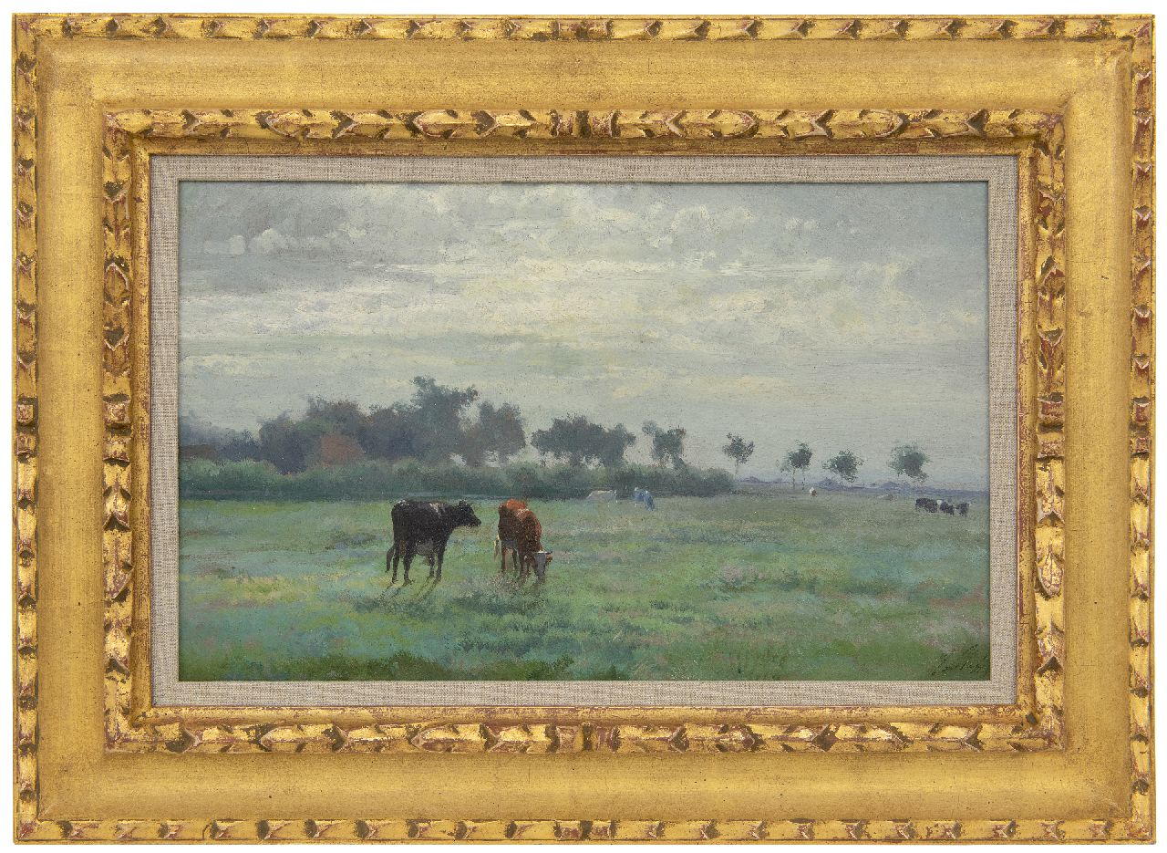 Mauve A.  | Anthonij 'Anton' Mauve, Cows in a meadow, oil on paper laid down on panel 24.7 x 40.1 cm, signed l.r. with initials and painted ca. 1870