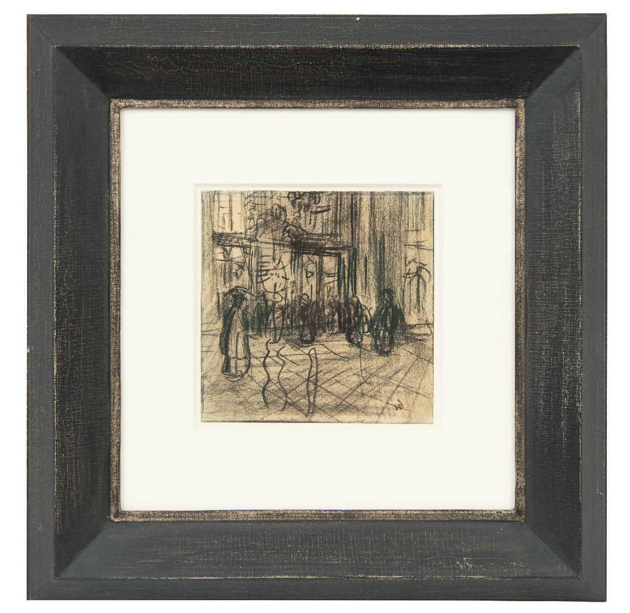 Dongen C.T.M. van | Cornelis Theodorus Maria 'Kees' van Dongen | Watercolours and drawings offered for sale | Figures in a shopping street, charcoal on paper 12.4 x 12.4 cm, signed l.r. with initials