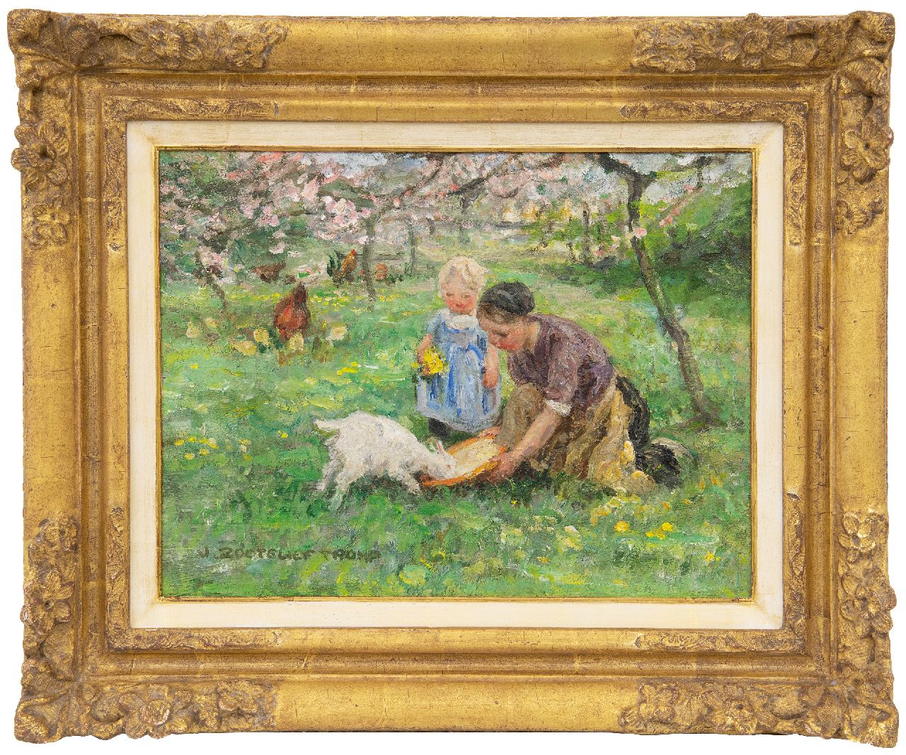 Zoetelief Tromp J.  | Johannes 'Jan' Zoetelief Tromp, Feeding the goat, oil on canvas 26.7 x 34.9 cm, signed l.l. and on the reverse