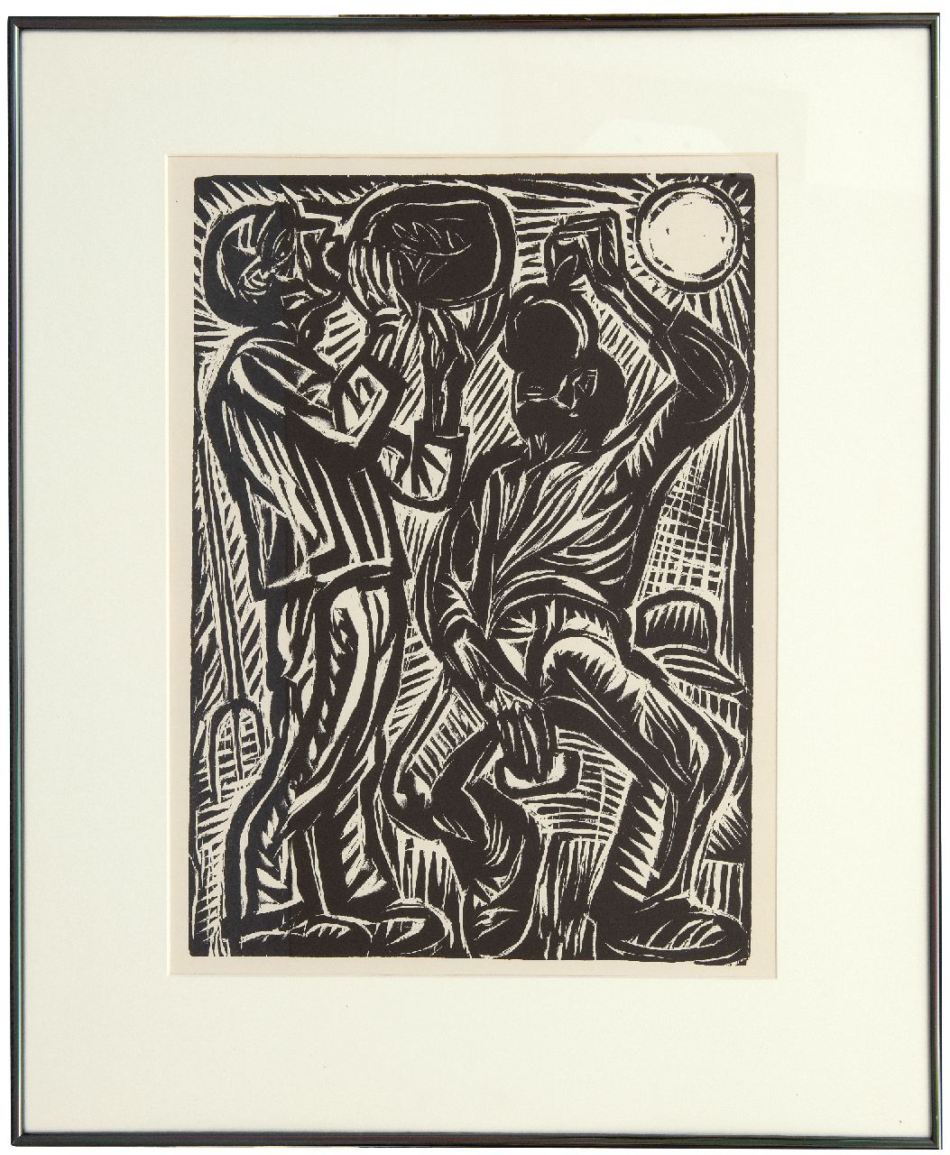 Dijkstra J.  | Johannes 'Johan' Dijkstra | Prints and Multiples offered for sale | The Drinkers (posthumous printing), woodcut on paper 49.5 x 37.0 cm