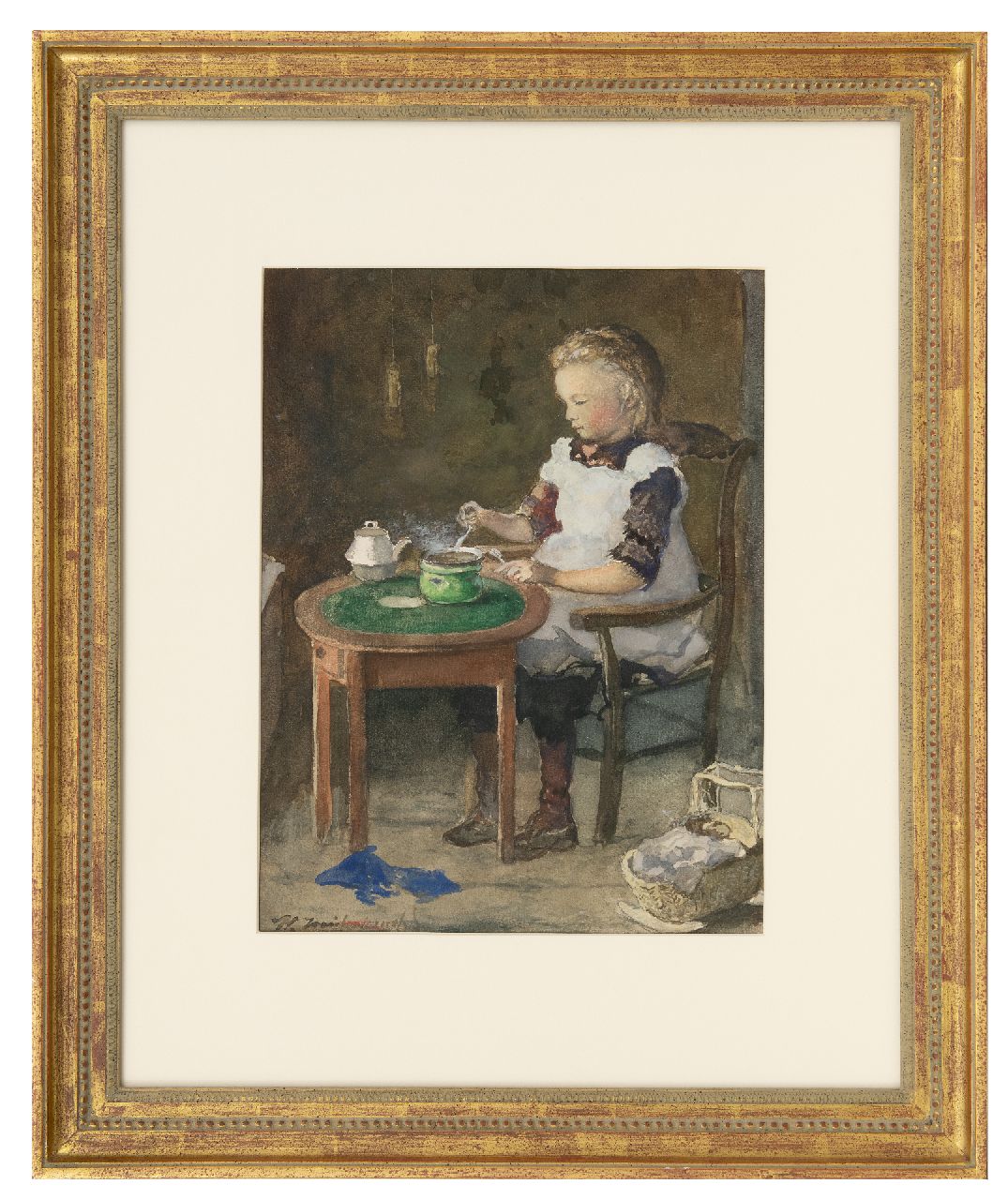 Weissenbruch H.J.  | Hendrik Johannes 'J.H.' Weissenbruch | Watercolours and drawings offered for sale | Baking a pancake, watercolour on paper 35.2 x 27.0 cm, signed l.l.