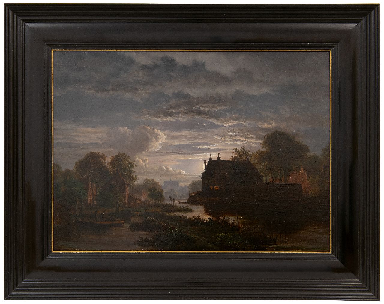 Abels J.Th.  | 'Jacobus' Theodorus Abels | Paintings offered for sale | Moonlit river landscape near a city, oil on panel 28.8 x 39.1 cm