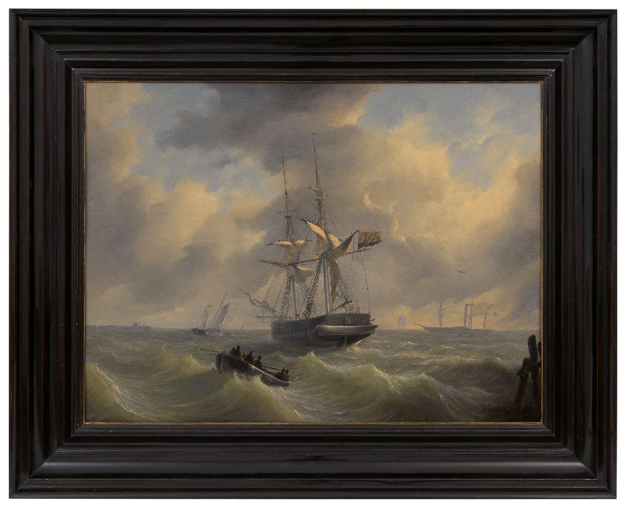 Schiedges P.P.  | Petrus Paulus Schiedges | Paintings offered for sale | Sailing ships on a choppy sea, oil on panel 38.7 x 51.8 cm, signed l.r. and dated 1835