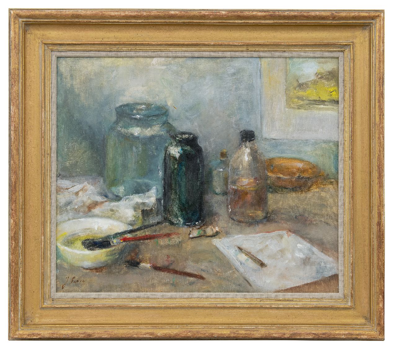 Surie J.  | Jacoba 'Coba' Surie, Still life of painting supplies, oil on canvas 50.1 x 60.0 cm, signed l.l.