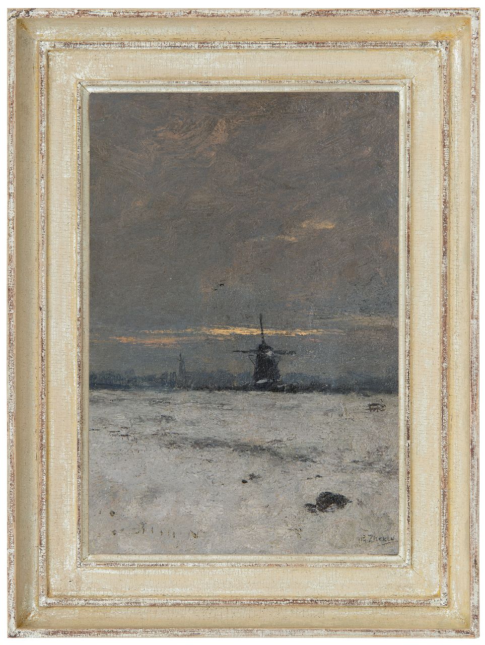 Zilcken C.L.P.  | Charles Louis Philippe 'Philip' Zilcken, A windmill in a snowy landscape at sunset, oil on panel 29.7 x 20.3 cm, signed l.r. and painted ca. 1903