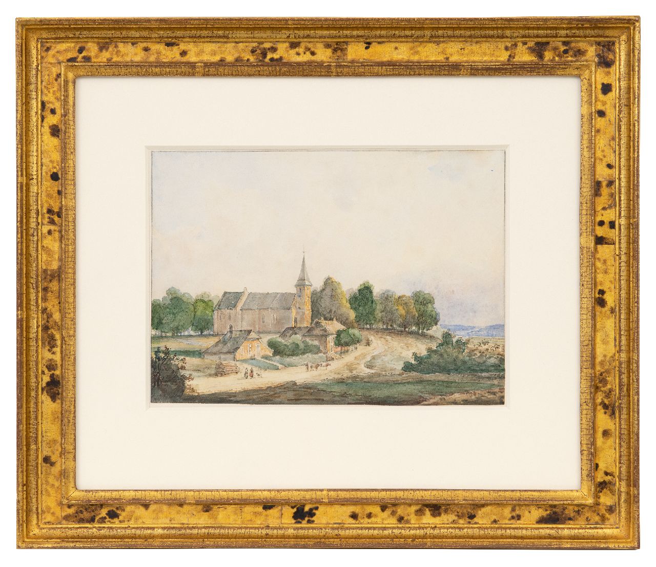 Kleijn L.J.  | Lodewijk Johannes Kleijn | Watercolours and drawings offered for sale | Church in a hilly landscape, watercolour on paper laid down on board 14.5 x 20.1 cm, signed l.r. A. Schelfhout