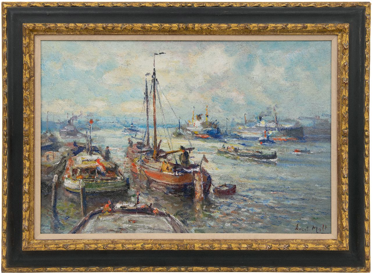 Moll E.  | Evert Moll | Paintings offered for sale | Ship traffic at Rotterdam's harbour, oil on canvas 40.4 x 60.0 cm, signed l.r.