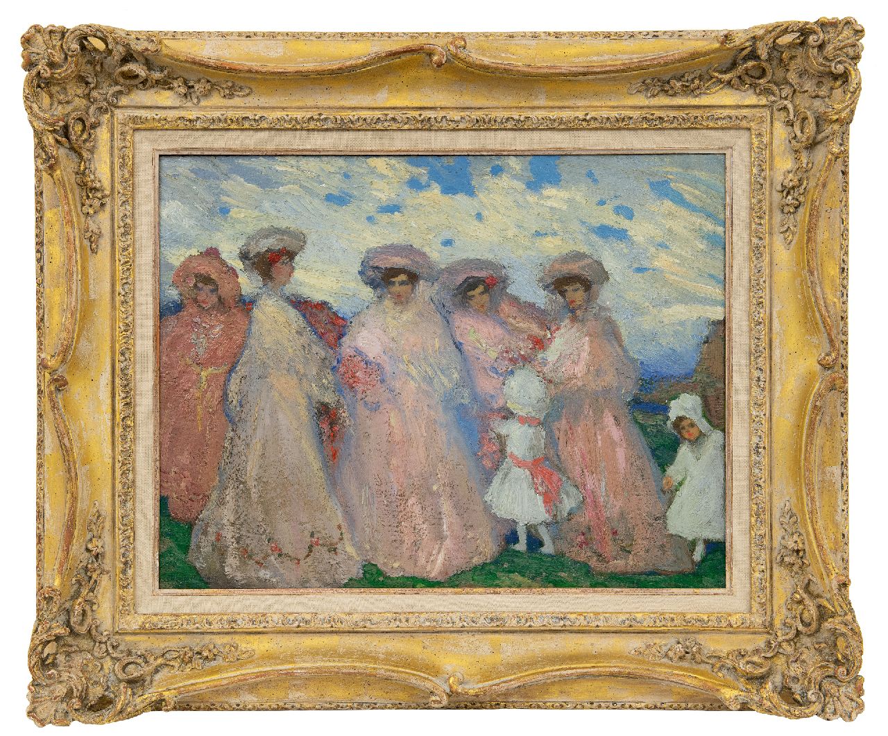 Ramos Martinez A.  | Alfredo Ramos Martinez | Paintings offered for sale | Ladies in a landscape, oil on panel 41.5 x 52.5 cm, signed l.l. and to be dated ca. 1905