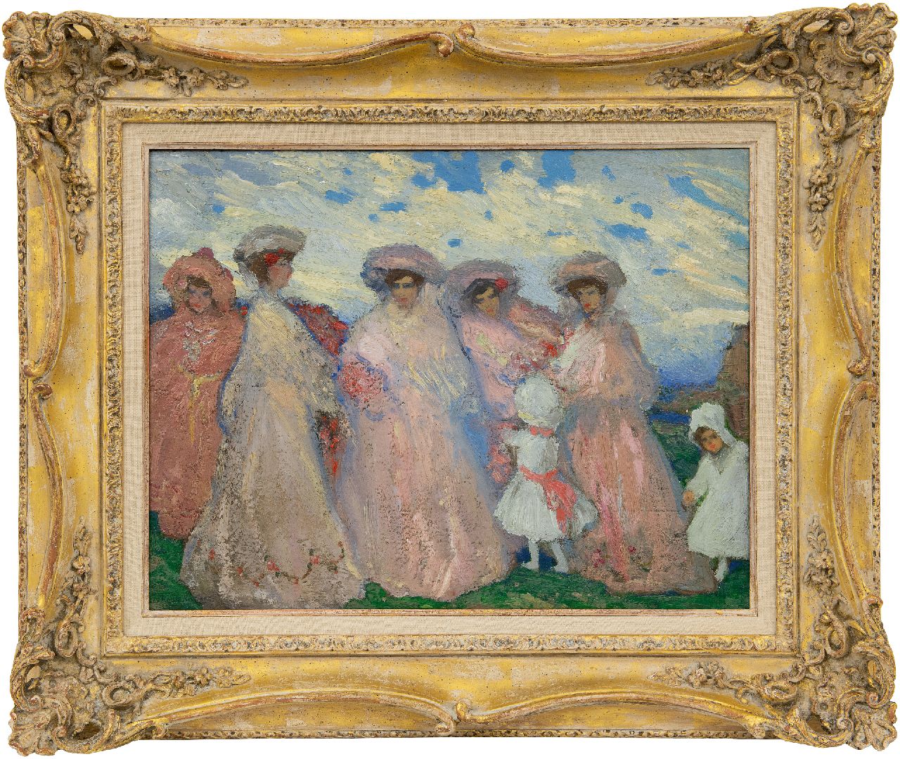 Ramos Martinez A.  | Alfredo Ramos Martinez | Paintings offered for sale | Ladies in a landscape, oil on panel 41.5 x 52.5 cm, signed l.l. and painted ca. 1905