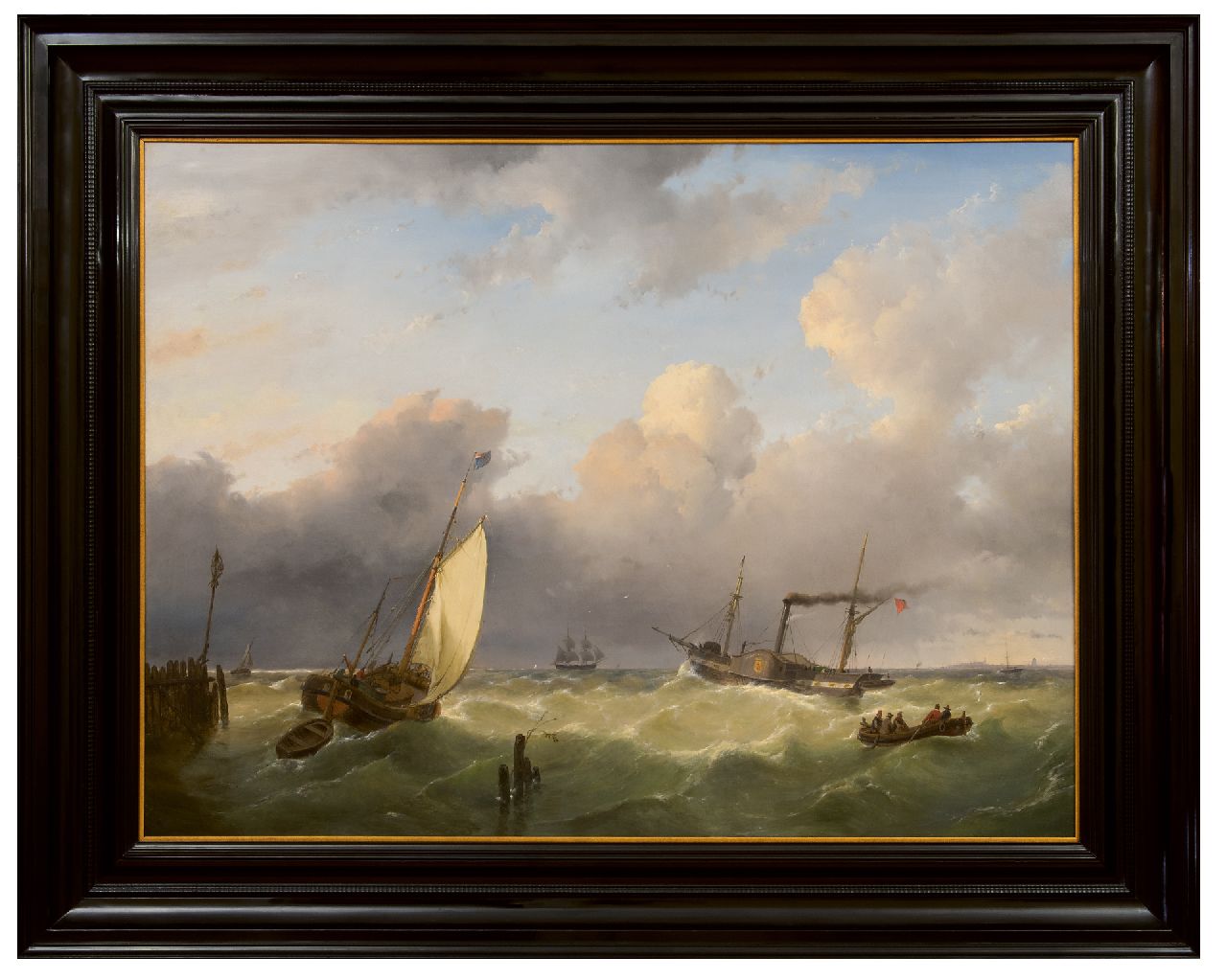 Schelfhout A.  | Andreas Schelfhout | Paintings offered for sale | Sailing vessels and a steamer on open water, oil on panel 67.6 x 90.6 cm, signed l.l. and dated 1845