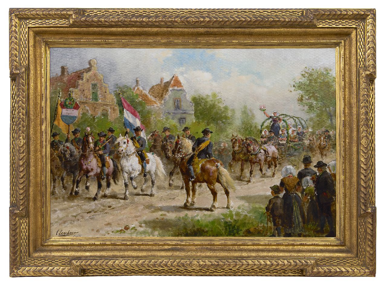 Eerelman O.  | Otto Eerelman, A peasant's parade in Oudeland, Zuid-Beveland, oil on canvas 60.4 x 90.6 cm, signed l.l. and dated 1923