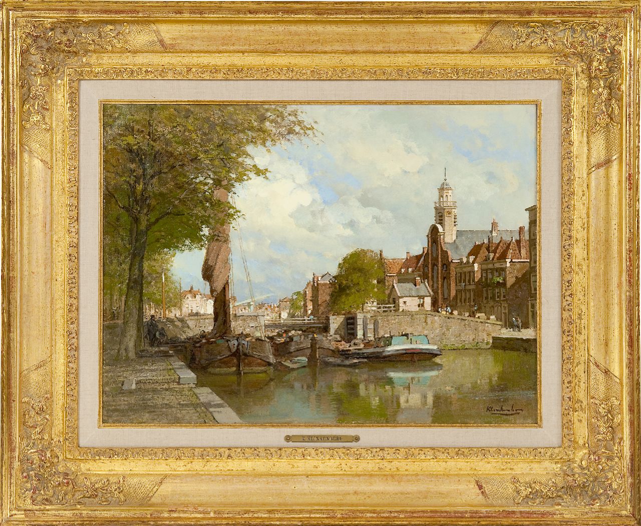 Klinkenberg J.C.K.  | Johannes Christiaan Karel Klinkenberg, A view of Voorhaven in Delfshaven in summer, Rotterdam, oil on canvas 39.8 x 53.4 cm, signed l.r.