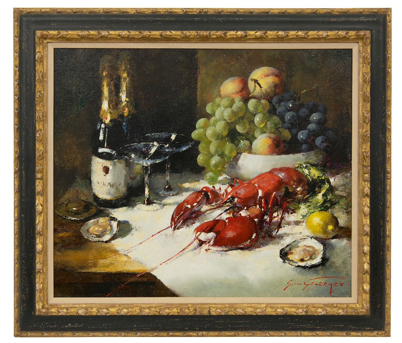 Gelderen S. van | Simon van Gelderen, Still life with Champagne, shellfish and fruit, oil on canvas 50.3 x 60.2 cm, signed l.r.