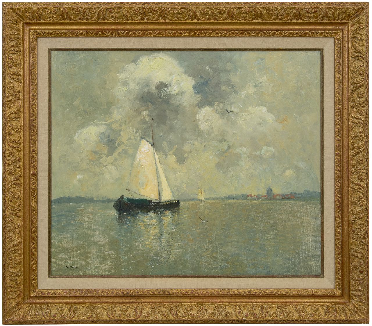Soer C.  | Christiaan 'Chris' Soer, Sailing barge  on a river, oil on canvas laid down on panel 62.5 x 74.9 cm, signed l.l.