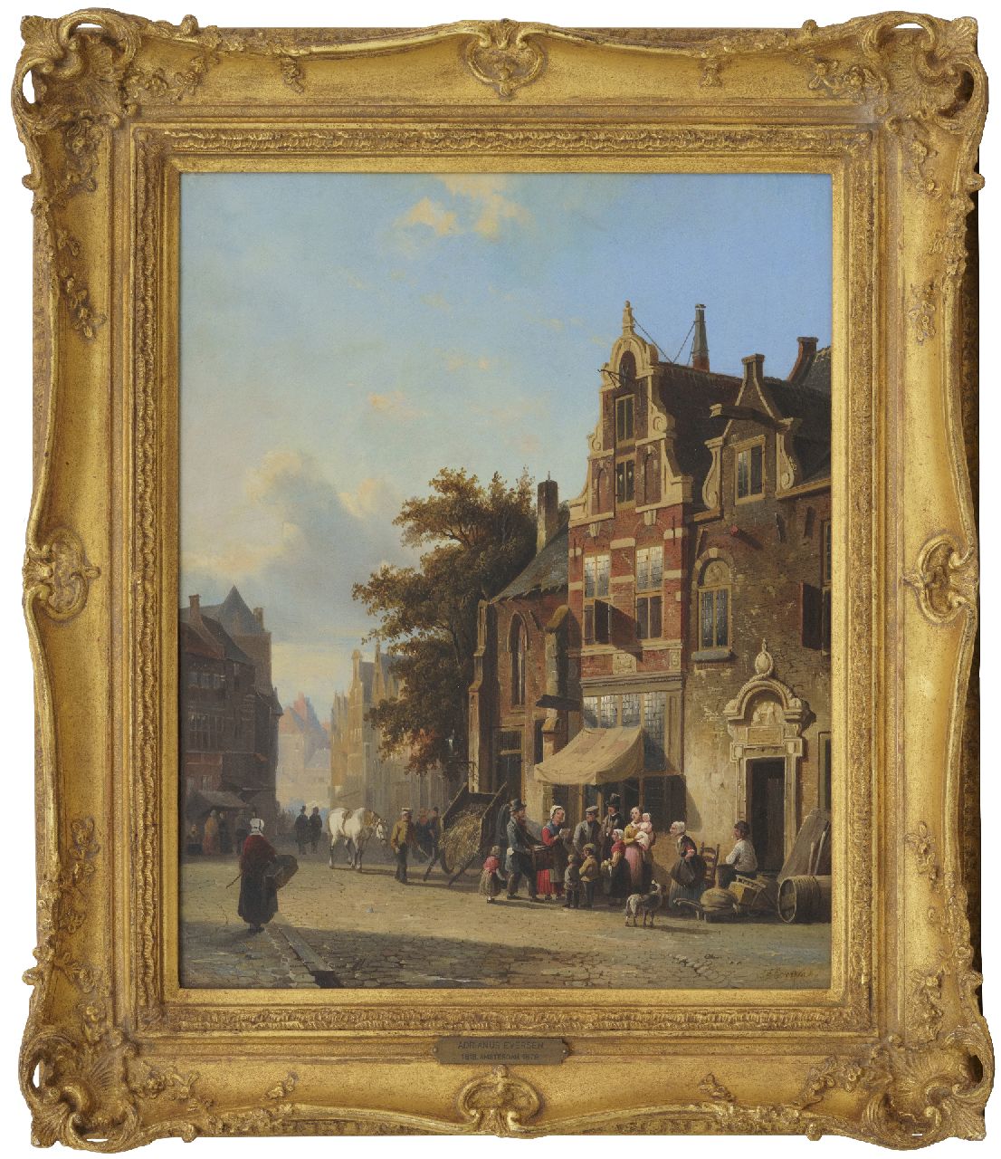 Eversen A.  | Adrianus Eversen, A street scene with musician, oil on panel 49.5 x 40.4 cm, signed l.r. and painted ca. 1848-1850