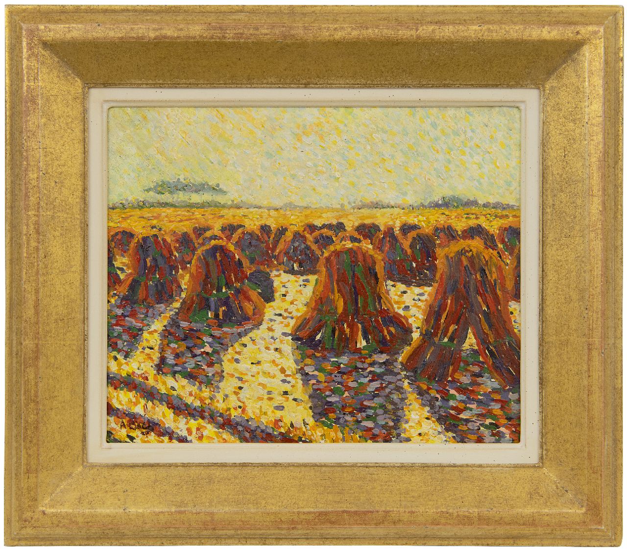 Boch R.-A.  | Rosalie-Anna 'Anna' Boch, Wheat sheaves in a summer landscape, oil on panel 21.3 x 25.9 cm, signed l.l.