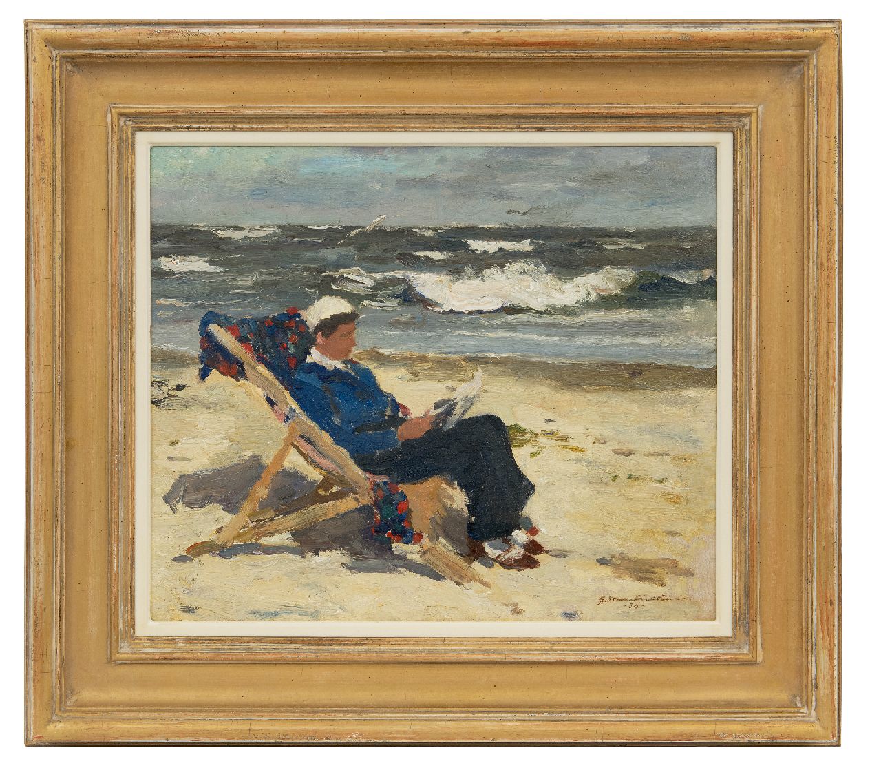 Hambüchen G.  | Georg Hambüchen | Paintings offered for sale | Lady reading in a beach chair, oil on board 38.4 x 46.0 cm, signed l.r. and dated '36