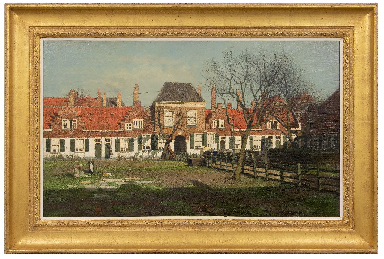 Klinkenberg J.C.K.  | Johannes Christiaan Karel Klinkenberg | Paintings offered for sale | The Heilige Geesthofje on the Paviljoensgracht, The Hague, oil on canvas 60.6 x 100.7 cm, signed l.r. (twice)