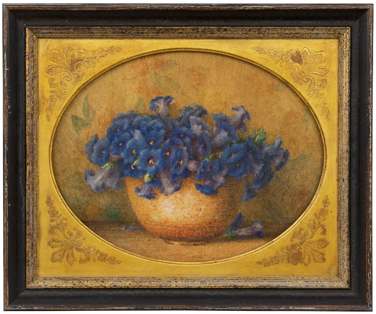 Filliard E.  | Ernest Filliard, Gentians in a pot, watercolour on paper 27.5 x 35.5 cm, signed l.l.