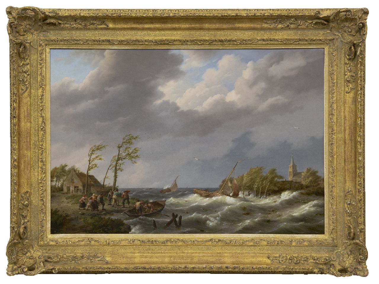 Koekkoek J.H.  | Johannes Hermanus Koekkoek, Stormy weather off the Zuiderzee, oil on canvas 48.7 x 71.2 cm, signed l.l.