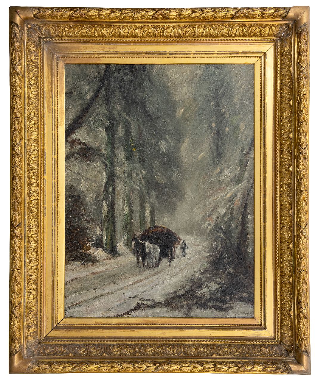 Apol L.F.H.  | Lodewijk Franciscus Hendrik 'Louis' Apol | Paintings offered for sale | After snowfall: horse and cart on snowy forest path, oil on canvas 81.0 x 61.0 cm, signed l.l.