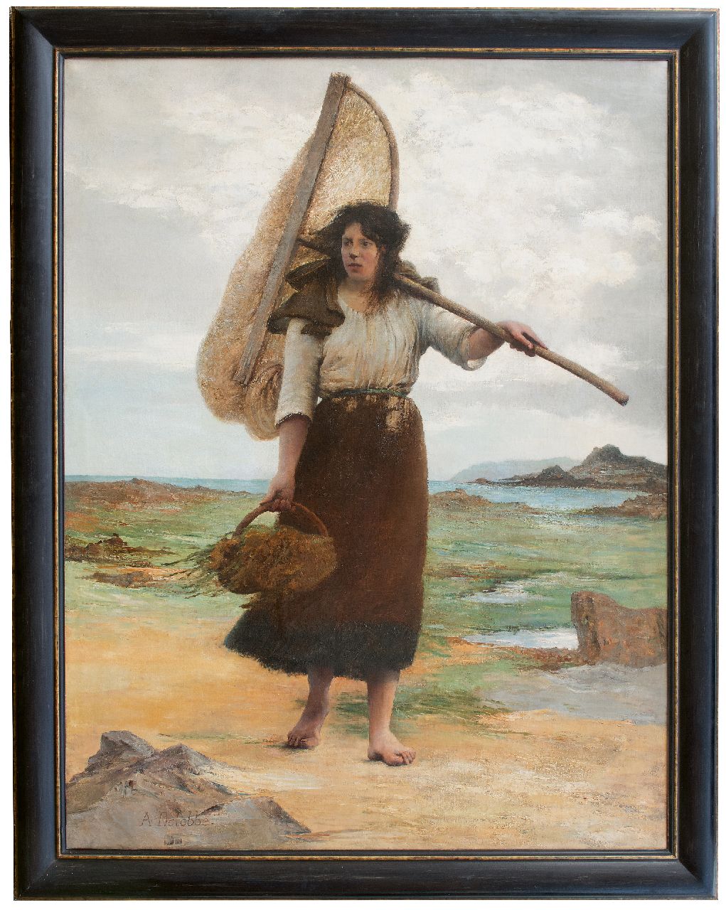 Delobbe F.A.  | François-Alfred Delobbe | Paintings offered for sale | Fisher girl, oil on canvas 248.0 x 191.0 cm, signed l.r.