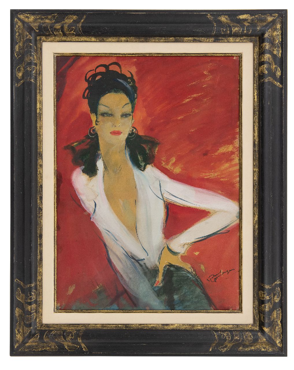 Domergue J.G.  | Jean-Gabriel Domergue | Watercolours and drawings offered for sale | Agnes in a white blouse, gouache on paper 52.0 x 38.0 cm, signed l.r.