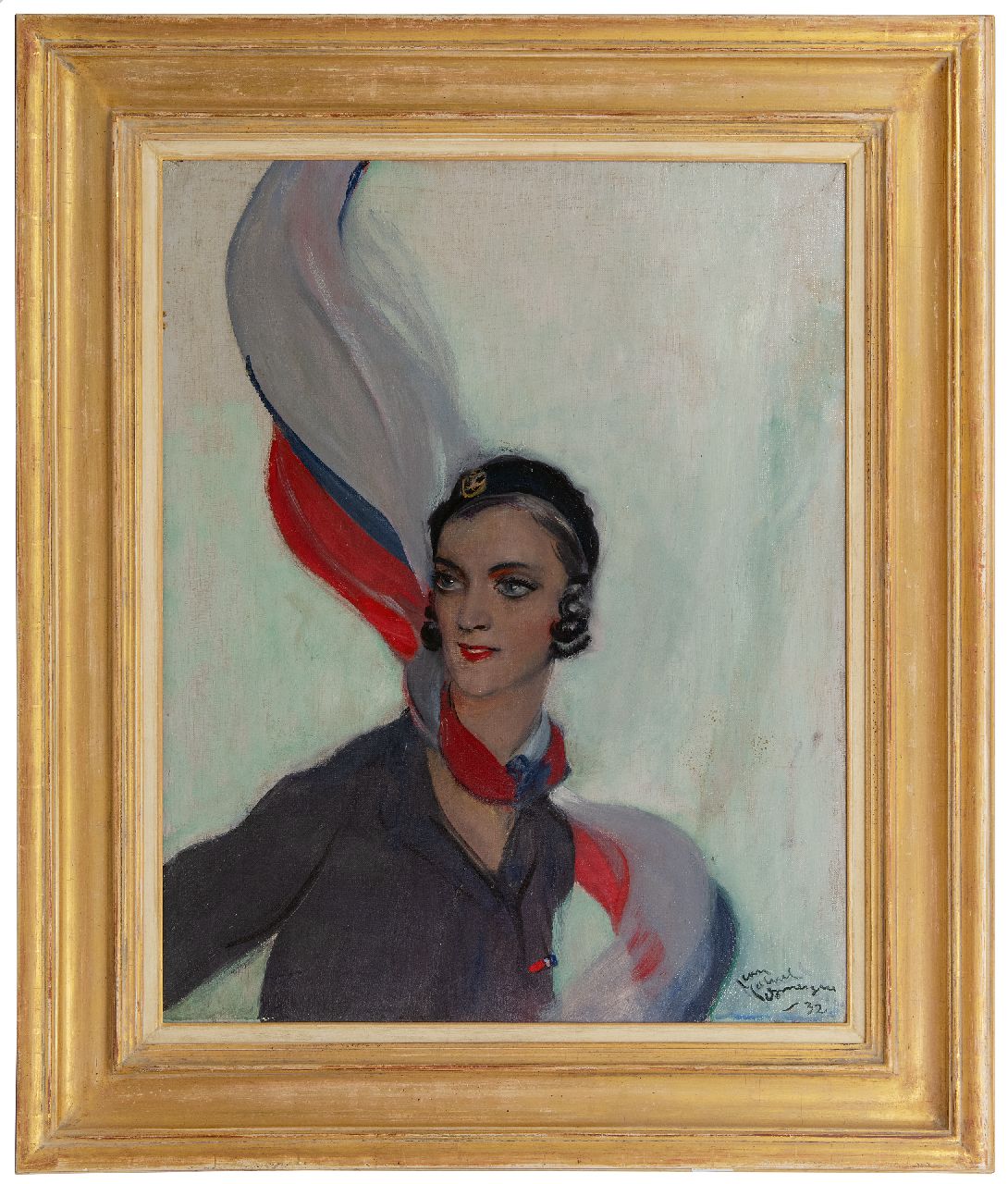 Domergue J.G. | Jean-Gabriel Domergue | Paintings offered for sale | Young woman with coloured shawl, oil on canvas 82.5 x 65.0 cm, signed l.r. and dated '32 Domergue J.G. | Jean-Gabriel Domergue | Paintings offered for sale | Young woman with coloured shawl, oil on canvas 82.5 x 65.0 cm, signed l.r. and dated '32